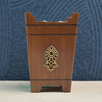 Large Tapered Rectangular-Shaped Handcrafted Teak Wood Bukhoor Incense Burner with Sandal Design