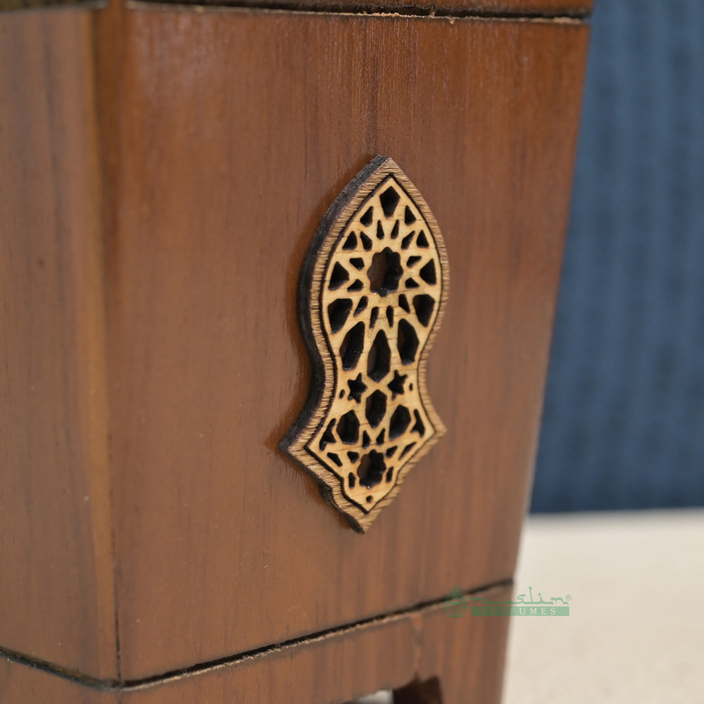 Large Tapered Rectangular-Shaped Handcrafted Teak Wood Bukhoor Incense Burner with Sandal Design