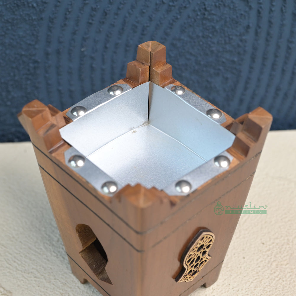 Large Tapered Rectangular-Shaped Handcrafted Teak Wood Bukhoor Incense Burner with Sandal Design