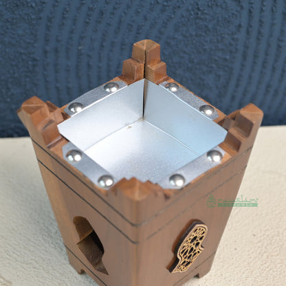 Large Tapered Rectangular-Shaped Handcrafted Teak Wood Bukhoor Incense Burner with Sandal Design