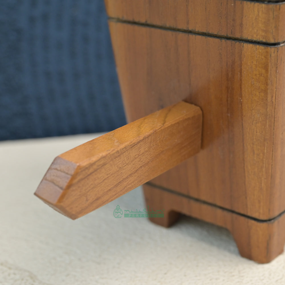 Large Tapered Rectangular-Shaped Handcrafted Teak Wood Bukhoor Incense Burner with Sandal Design