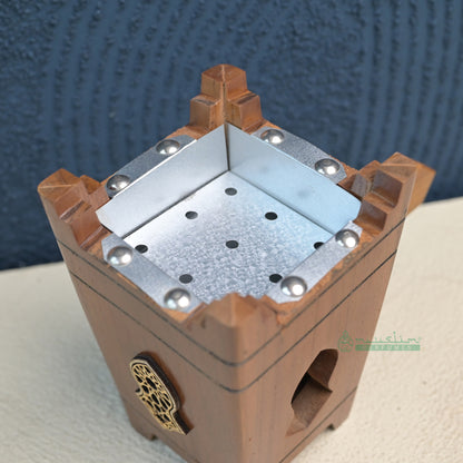 Large Tapered Rectangular-Shaped Handcrafted Teak Wood Bukhoor Incense Burner with Sandal Design