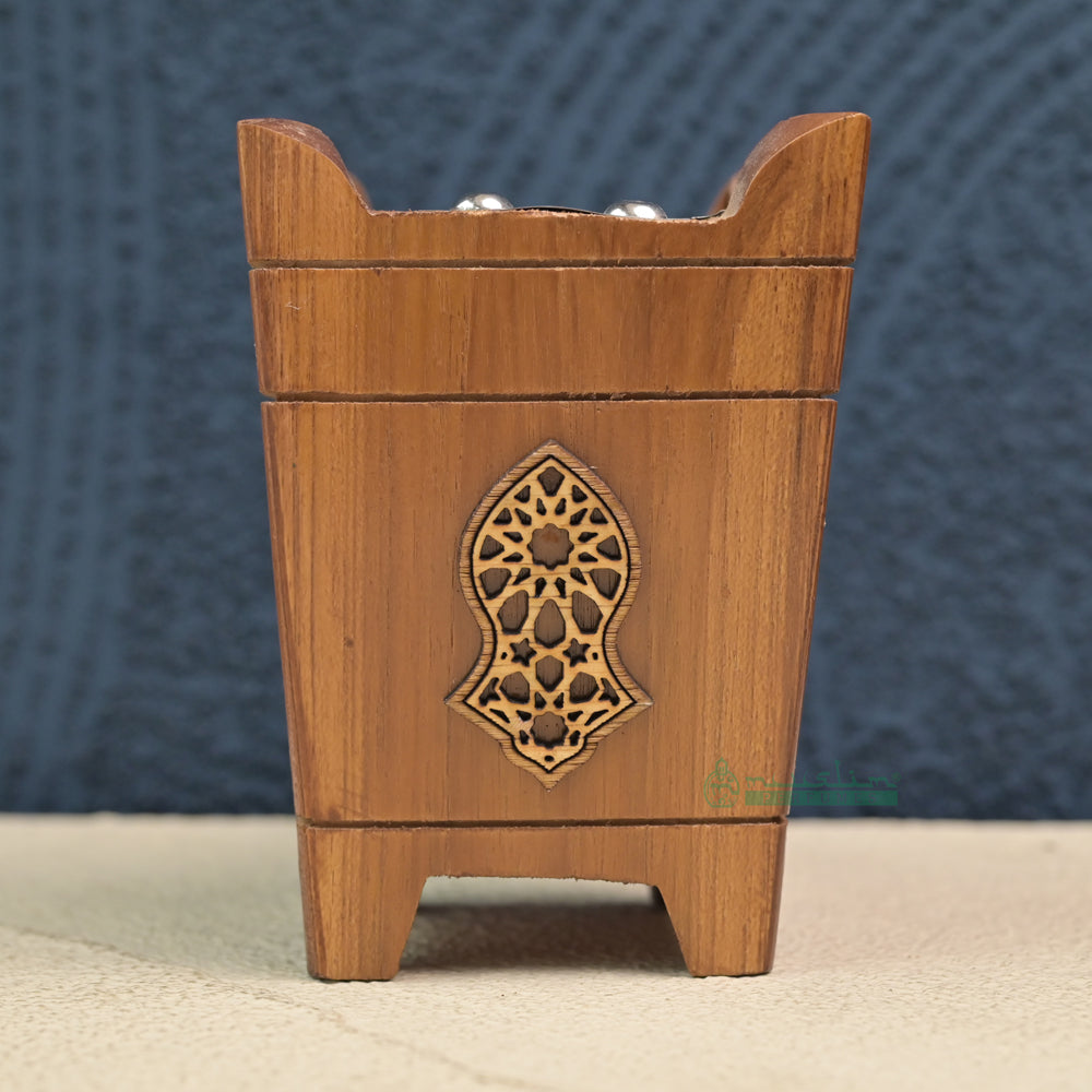 Medium Tapered Rectangular-Shaped Handcrafted Teak Wood Bukhoor Incense Burner with Sandal Design