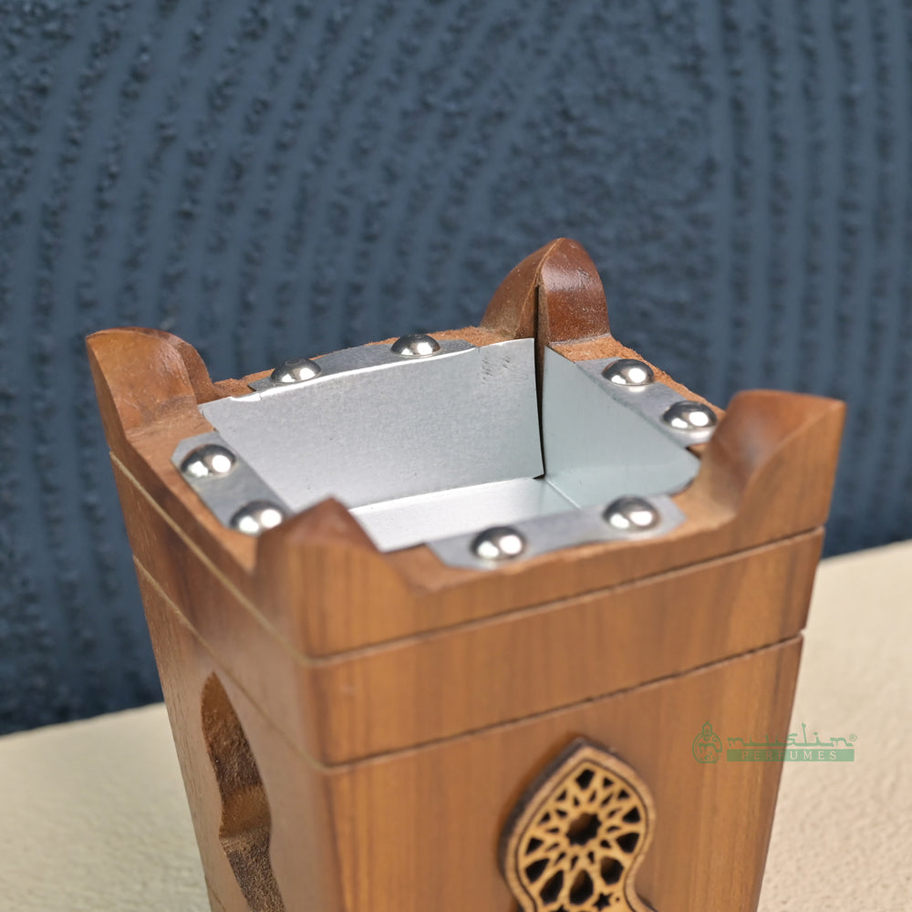 Medium Tapered Rectangular-Shaped Handcrafted Teak Wood Bukhoor Incense Burner with Sandal Design