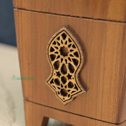 Medium Tapered Rectangular-Shaped Handcrafted Teak Wood Bukhoor Incense Burner with Sandal Design