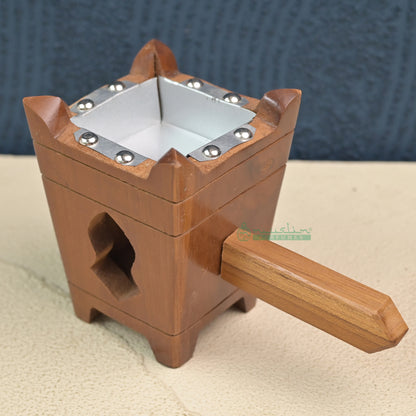 Medium Tapered Rectangular-Shaped Handcrafted Teak Wood Bukhoor Incense Burner with Sandal Design