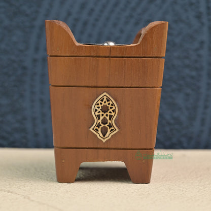 Small Tapered Rectangular-Shaped Handcrafted Teak Wood Bukhoor Incense Burner with Sandal Design