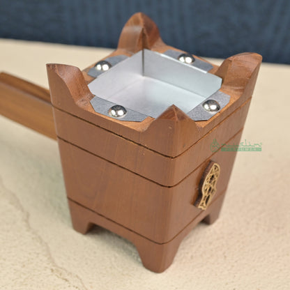 Small Tapered Rectangular-Shaped Handcrafted Teak Wood Bukhoor Incense Burner with Sandal Design