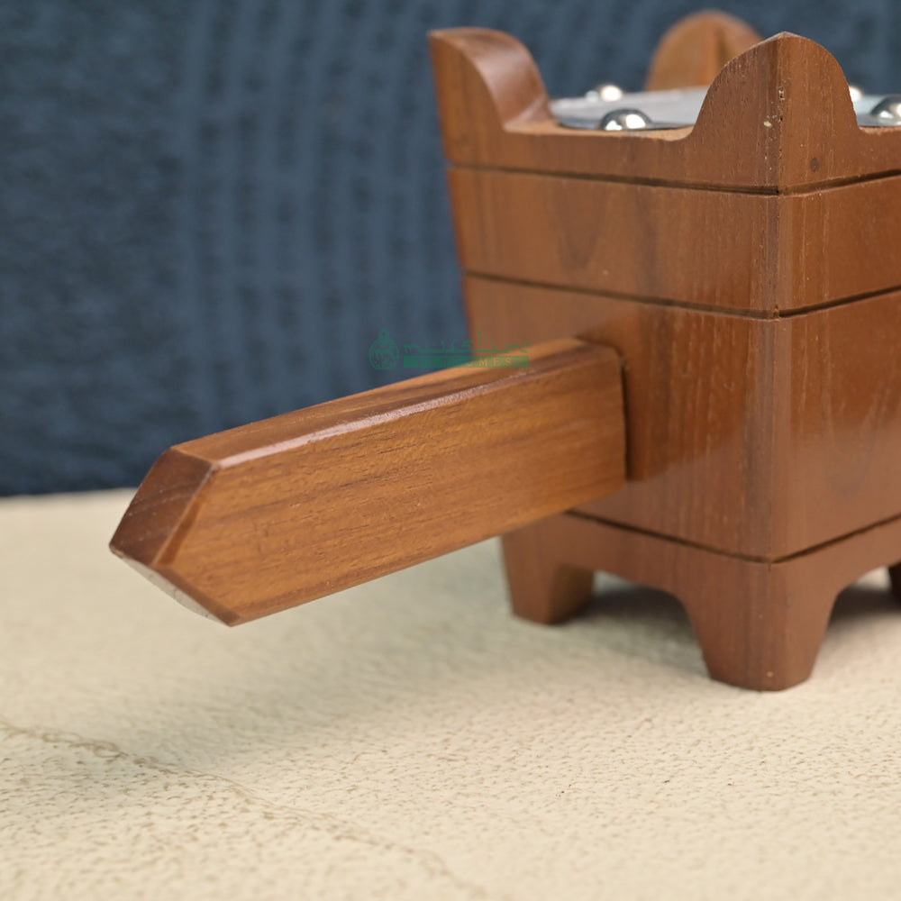 Small Tapered Rectangular-Shaped Handcrafted Teak Wood Bukhoor Incense Burner with Sandal Design
