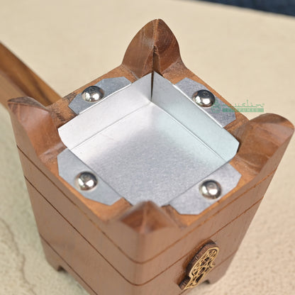 Small Tapered Rectangular-Shaped Handcrafted Teak Wood Bukhoor Incense Burner with Sandal Design