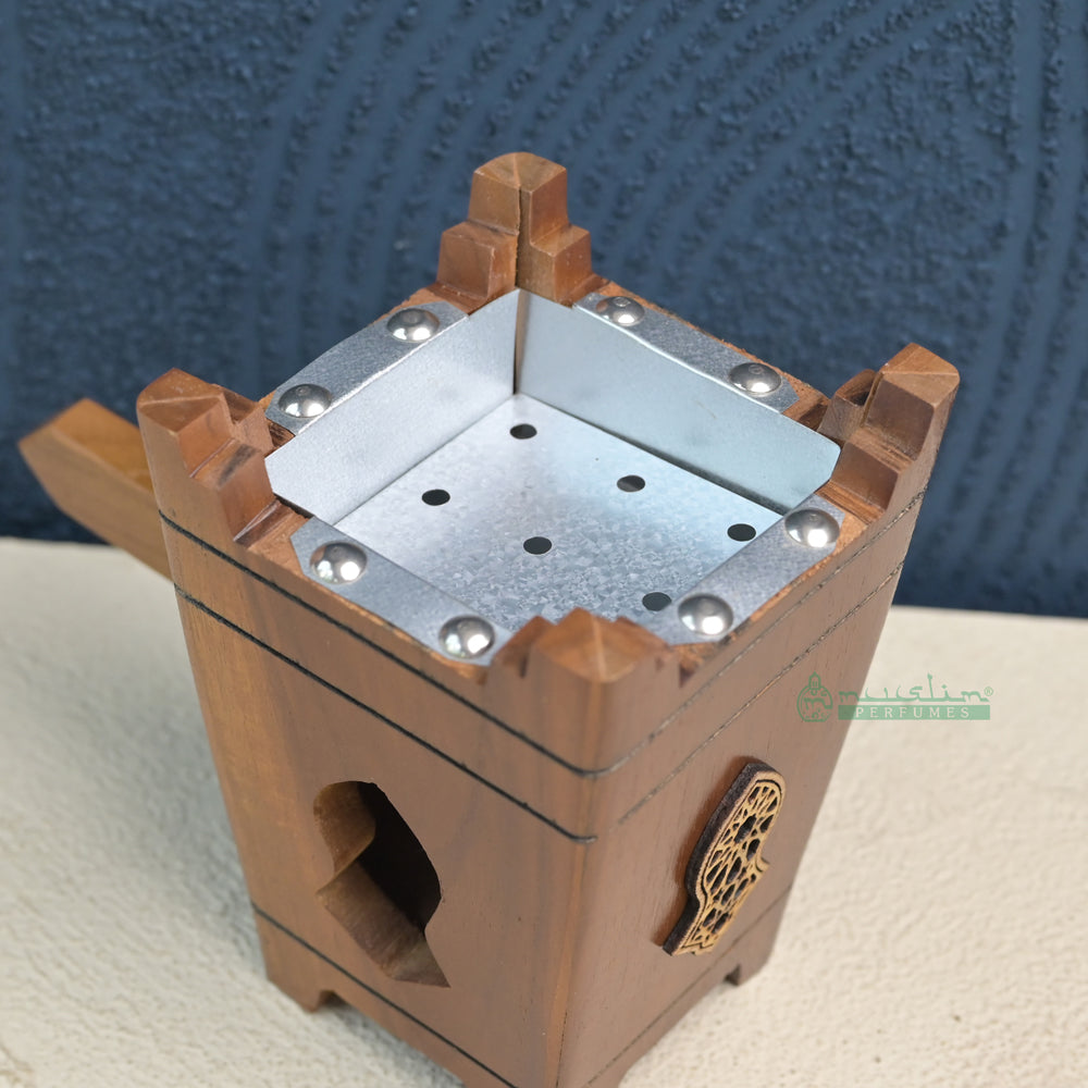 Extra Large Tapered Rectangular-Shaped Handcrafted Teak Wood Bukhoor Incense Burner with Sandal Design