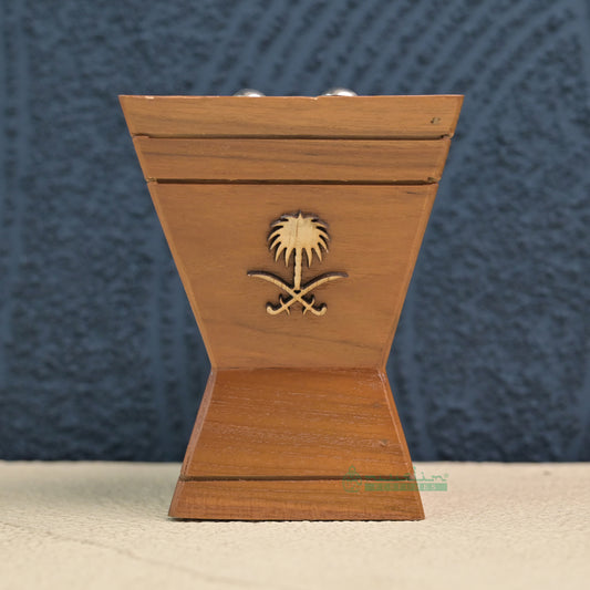 Trapezoidal-Shaped Handcrafted Teak Wood Bukhoor Incense Burner with Saifan wa Nakhal Design