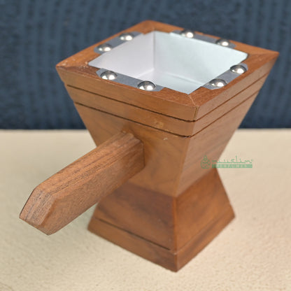 Trapezoidal-Shaped Handcrafted Teak Wood Bukhoor Incense Burner with Saifan wa Nakhal Design
