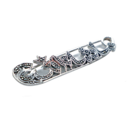 Small Mashaallah Silver Islamic Scarf Pin Brooch Marcasite Stones