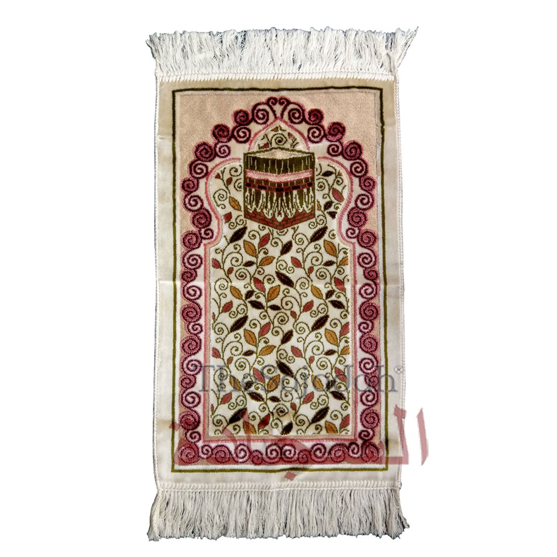 Aydin Extra Small Mini Kid’s Prayer Rug Cream & Pink & Maroon Kabah Design 14 x 25 in (35 x 63 cm) Islamic Salat Ja Namaz
