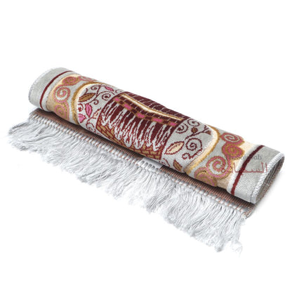 Aydin Extra Small Mini Kid’s Prayer Rug Silver & Pink & Maroon Kabah Design 14x 25 In (35x 63 cm) Islamic Salat Ja Namaz