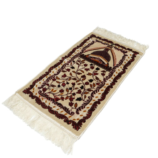 Aydin Extra Small Mini Kid's Prayer Rug Cream & Pink & Maroon Mosque Design 14x 25 In (35x 63 cm) Islamic Salat Ja Namaz