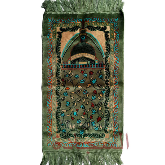 Aydin Extra Small Mini Kid's Prayer Rug Gray & Teal Blue Mosque Design 14x 25 In (35x 63 cm) Islamic Salat Ja Namaz