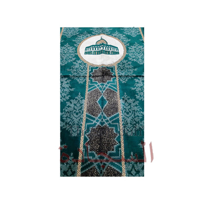 Dark Green & Black Mosque Circle Glitter Ribbon Small Prayer Rug 20X40In (51X102Cm)