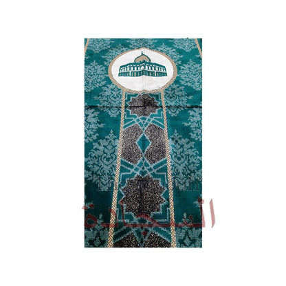 Dark Green & Black Mosque Circle Glitter Ribbon Small Prayer Rug 20x40In (51x102cm)
