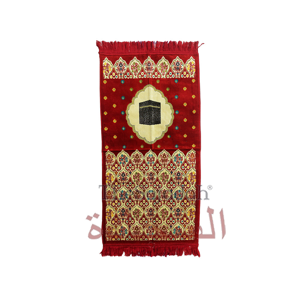 Sejadah Kecil Pita Gemerlapan Gerbang Bertitik Maroon &amp; Kabah Hitam