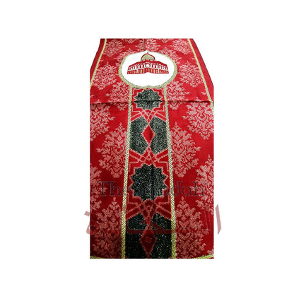 Maroon & Black Mosque Circle Glitter Ribbon Small Prayer Rug 20x40In (51x102cm)
