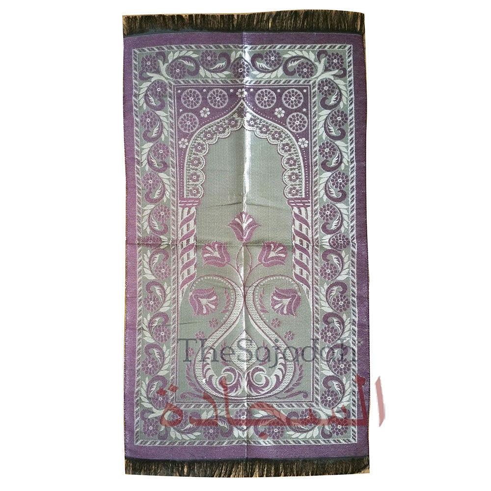 Purple Extra Thin Chrome Flowers Pointed Arch Salat Rug Prayer Mat Rug