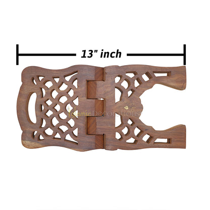 Medium Carved Handle Top Wooden Qur'An Stand - 13"