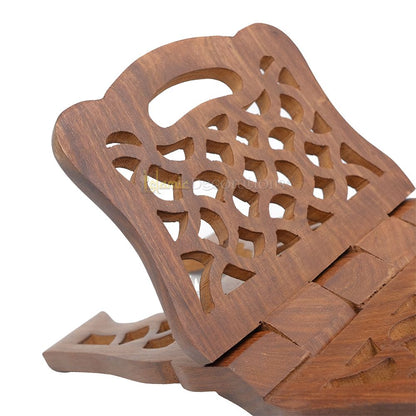 Medium Carved Handle Top Wooden Qur’An Stand – 13″