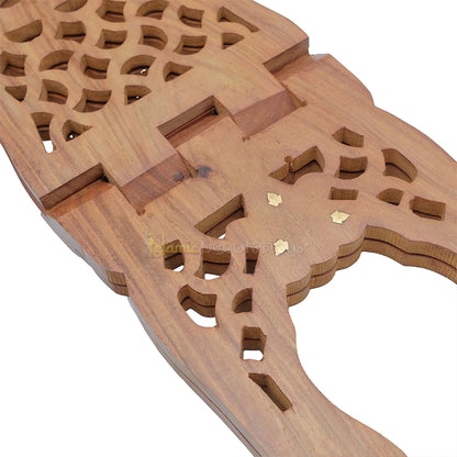 Large Carved Handle Top Wooden Qur'An Stand - 15"