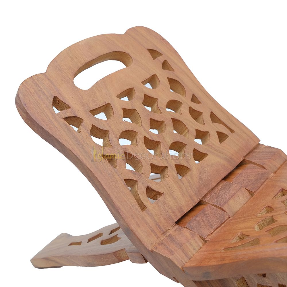Large Carved Handle Top Wooden Qur’An Stand – 15″