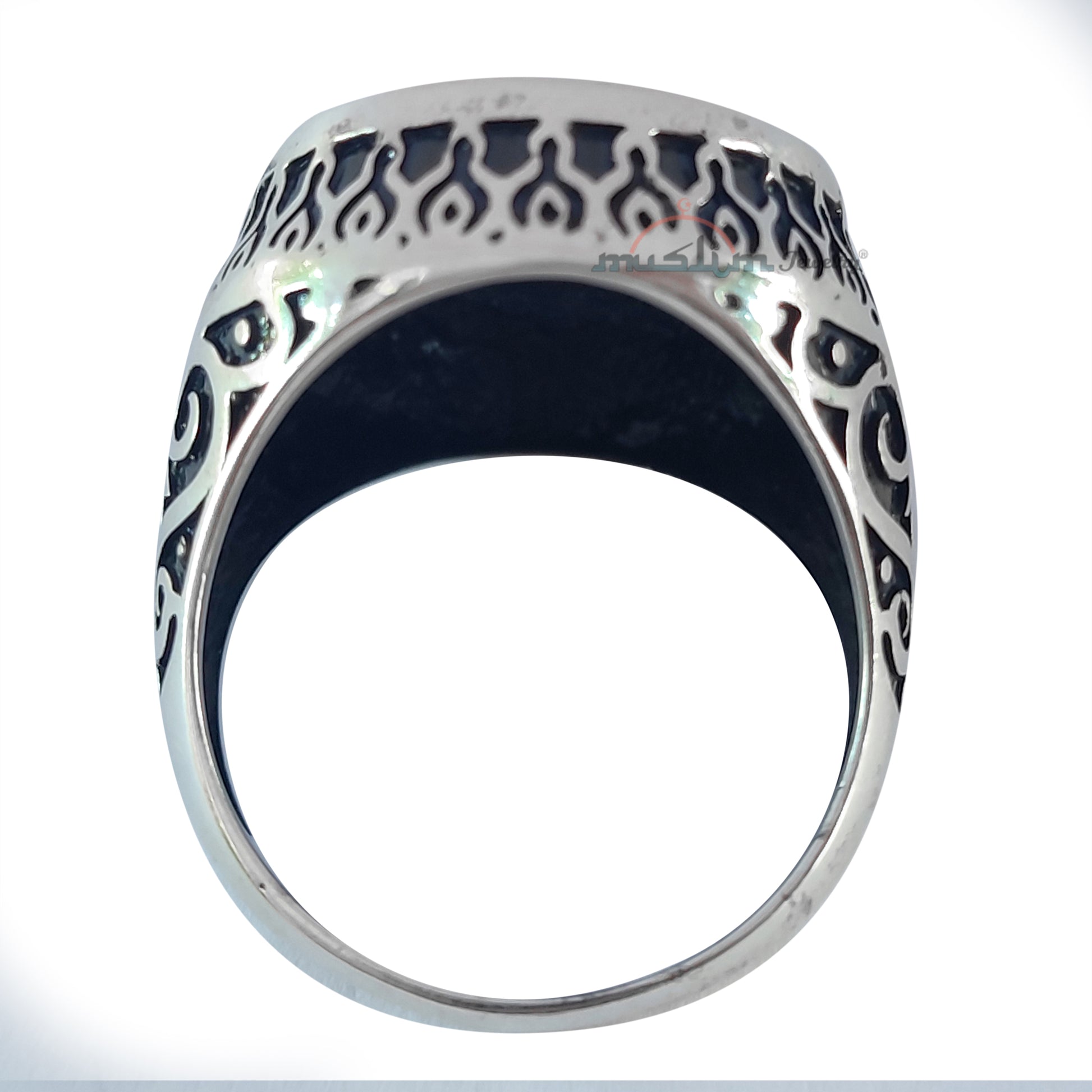 Muslim Men’S Ring Sterling Silver Islamic Star Crescent Moon – Embossed Black Oxidized Design