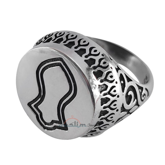 Muslim Men’s Ring Sterling Silver Islamic Prophet Sandal Nalain Shareef with Embossed Black Oxidized Design