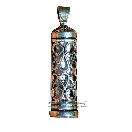 Beautiful Lattice Design Glass Jawshan Cevsen Vial Enclosed In Sterling Silver Islamic Talisman Pendant Tavis with 25" Figaro Chain