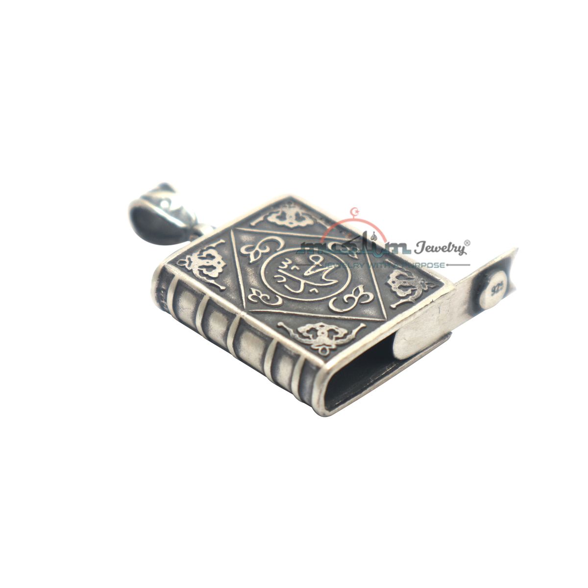 Sterling Silver Openable Allah Muhammad Book Talisman Pendant