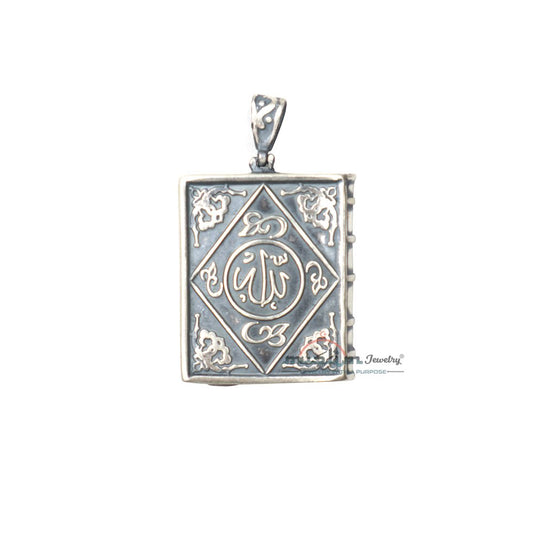 Medium Sterling Silver Open-able Book Talisman Pendant with Allah Muhammad 3.3×2.8cm
