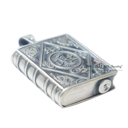 Medium Sterling Silver Open-Able Book Talisman Pendant With Allah Muhammad 3.3X2.8Cm