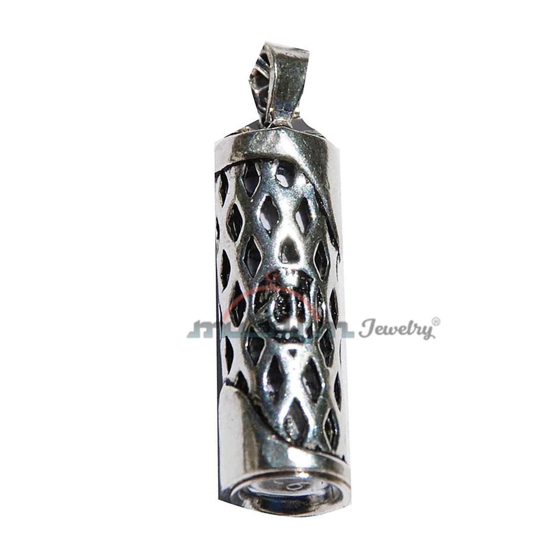 Allah Lattice Design Glass Jawshan Cevsen Vial Enclosed in Sterling Silver Islamic Talisman Pendant Tavis