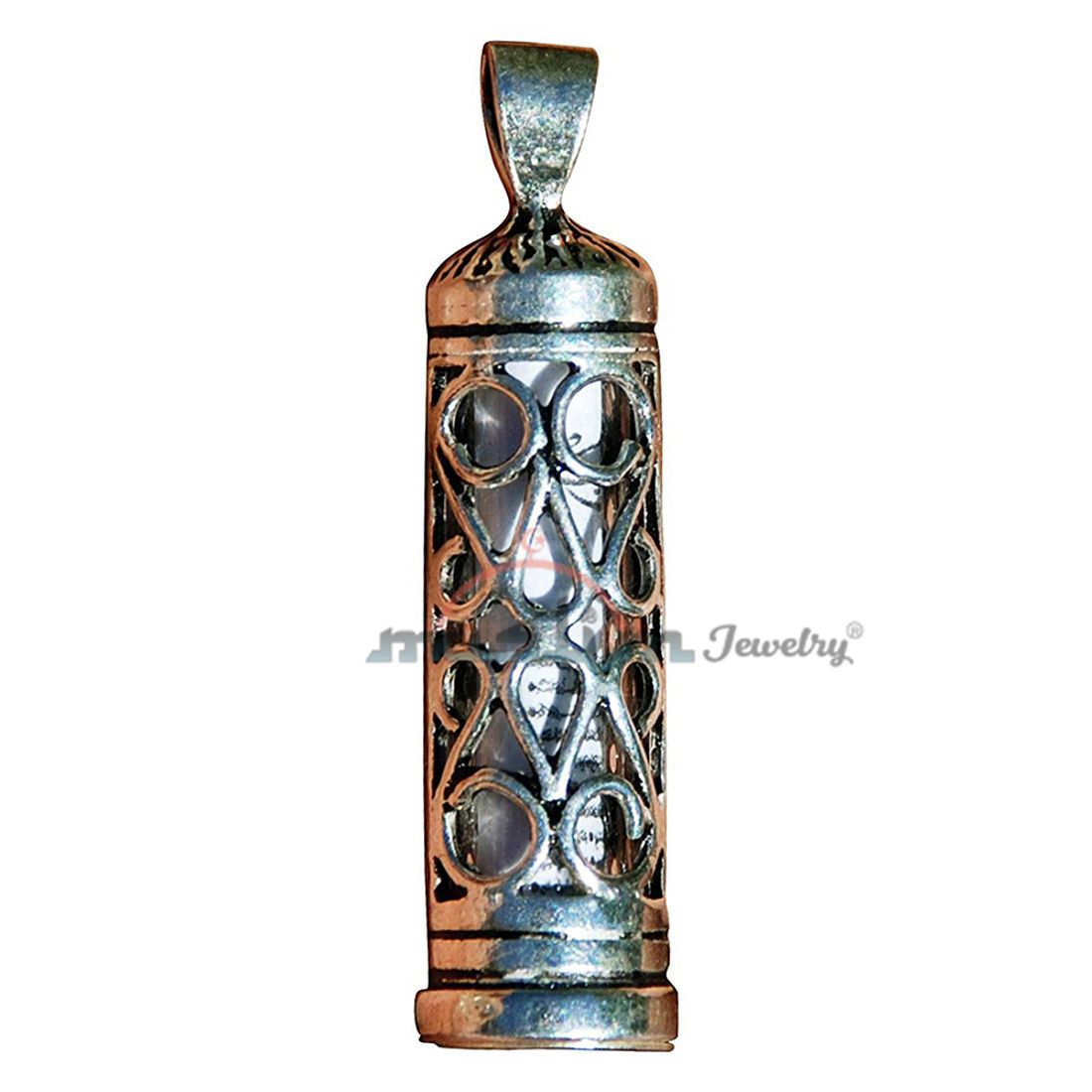 Beautiful Lattice Design Glass Jawshan Cevsen Vial Enclosed in Sterling Silver Islamic Talisman Pendant Tavis