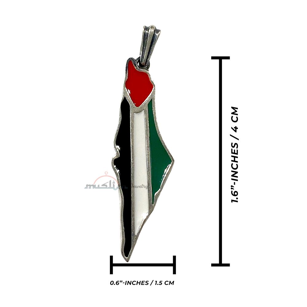 Palestine Map Pendant – Sterling Silver Enamel Engraved City Names on Back