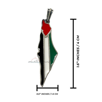 Palestine Map Pendant – Sterling Silver Enamel Engraved City Names on Back