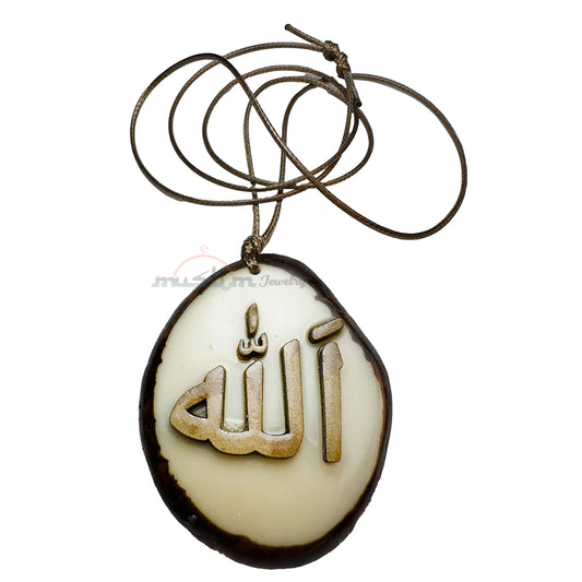 Liontin Tagua dengan tulisan timbul putih dan kayu - Nama Allah