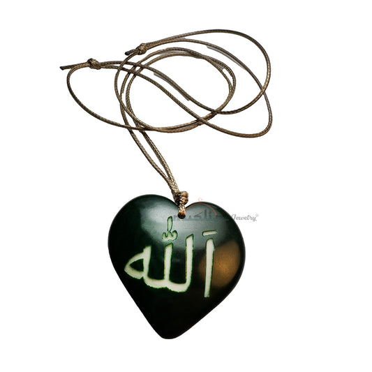 Liontin Tagua - Nama Allah - Bentuk Hati Hijau Tua
