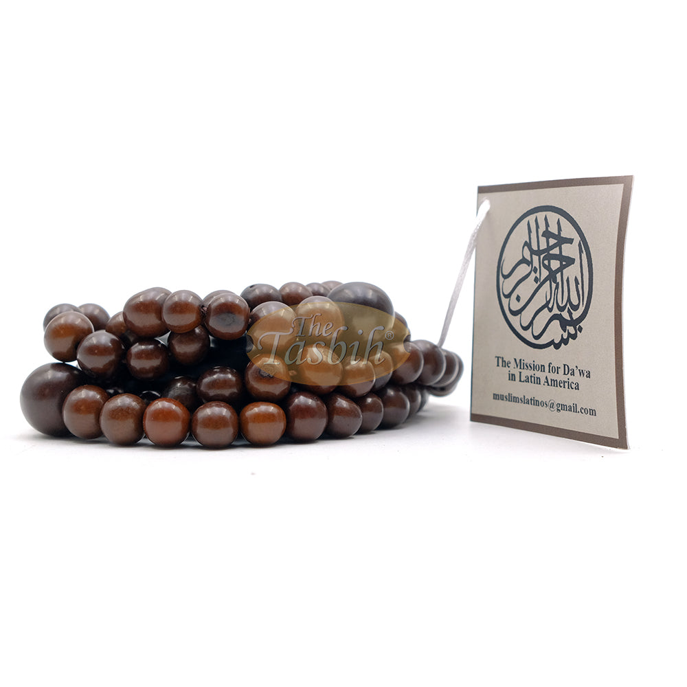 Açai Seed Misbaha - Naturally Dyed Brown Eco-Friendly Sustainable Handcrafted 9 mm Beads Traditional Tasbih