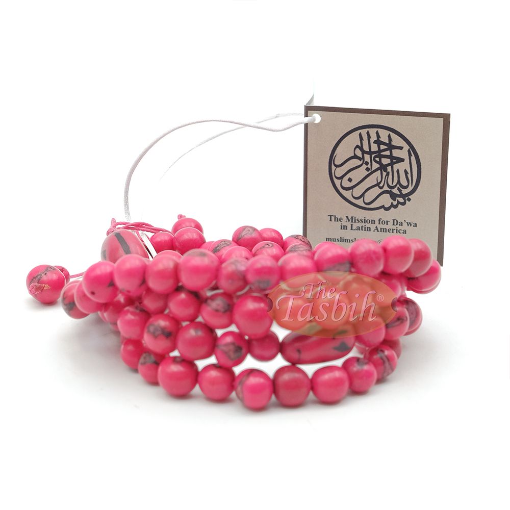 Pink Colored Natural Dye Eco-Friendly Sustainable Original Açai Seed 9 mm Beads Traditional Tasbih
