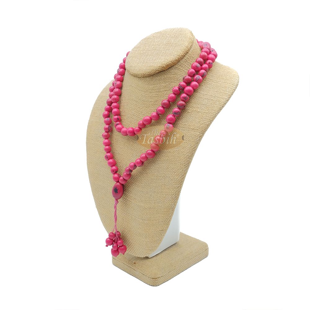 Pink Colored Natural Dye Eco-Friendly Sustainable Original Açai Seed 9 mm Beads Traditional Tasbih