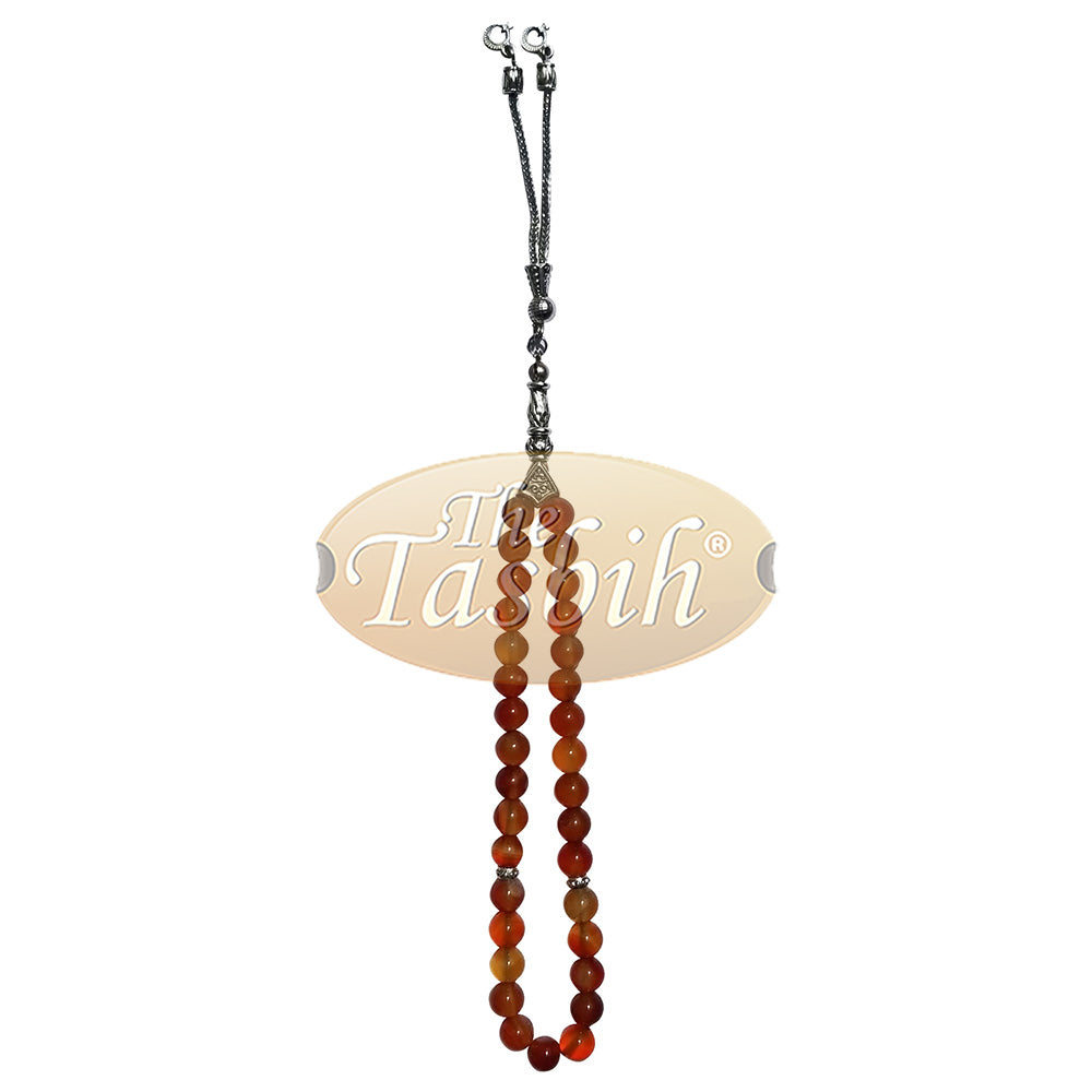 33-Manik Batu Akik Madu Kecil 7 mm Tasbih Batu Akik Aksen Perak &amp; Jimat Kizilay