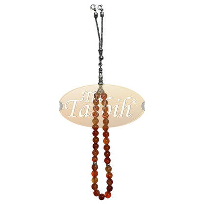 33-Manik Batu Akik Madu Kecil 7 mm Tasbih Batu Akik Aksen Perak &amp; Jimat Kizilay
