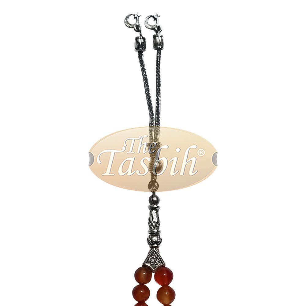 33-Bead Small Honey Agate 7 mm Stone Tasbih Prayer Beads Silver Accents & Kizilay Charms