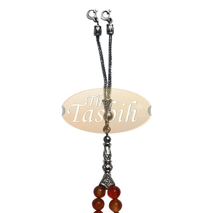 33-Bead Small Honey Agate 7 mm Stone Tasbih Prayer Beads Silver Accents & Kizilay Charms